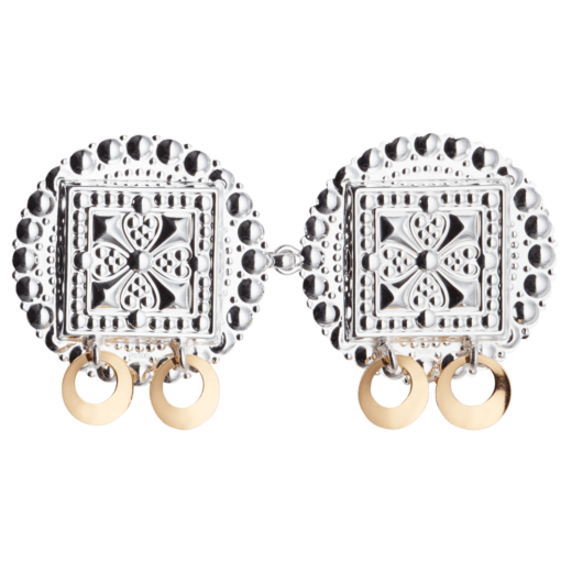 Belt buckle Follo for leather strip with gilded ring leaves, white