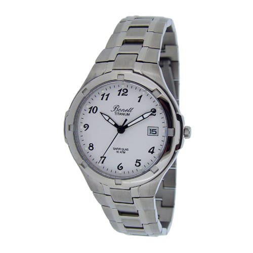 Bonett men's watch titanium white dial number sapphire 10atm