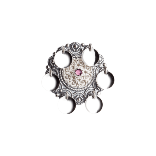 Silver with purple crystal, oxidized