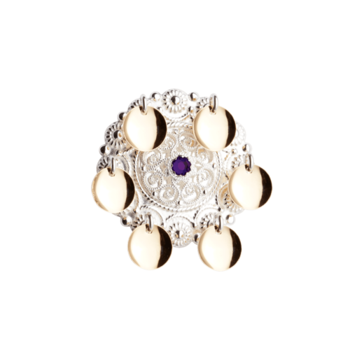 Brooch with purple crystal, white/gold plated