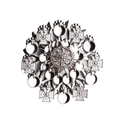 Face brooch with ripples, oxidized