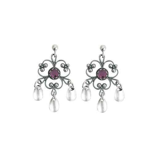 Earrings with purple crystal, oxidized