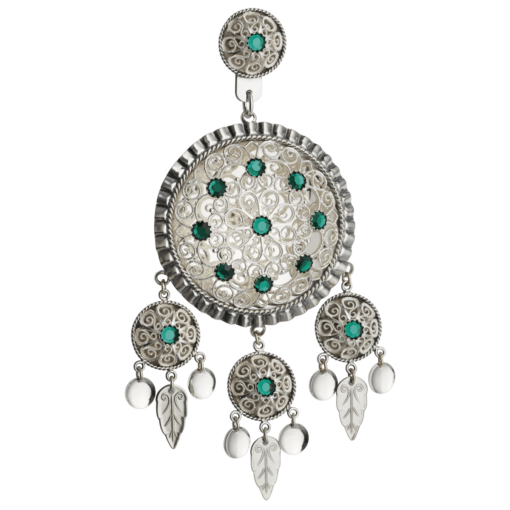 Dalar small with green crystal, oxidized/white