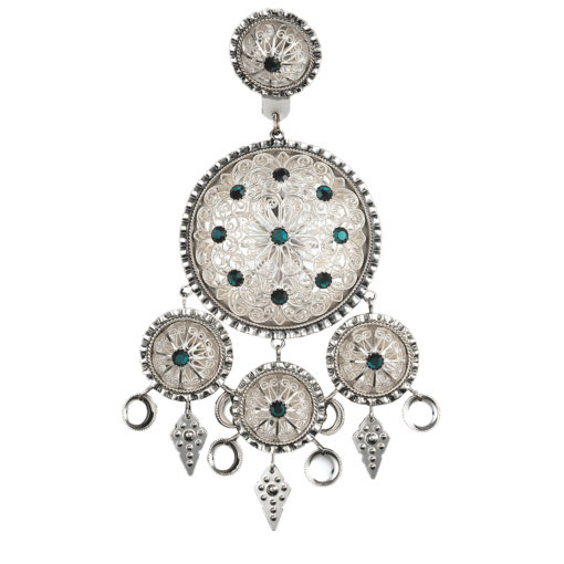 Dalar large with green crystal, oxidized/white