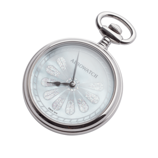 Ladies' pocket watch palladium-plated, without lid with mother-of-pearl dial