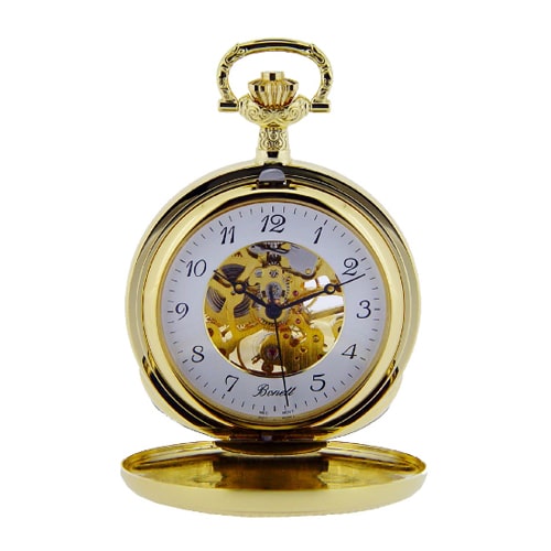 Bonett pocket watch double mechanical skeleton incl.
chain
