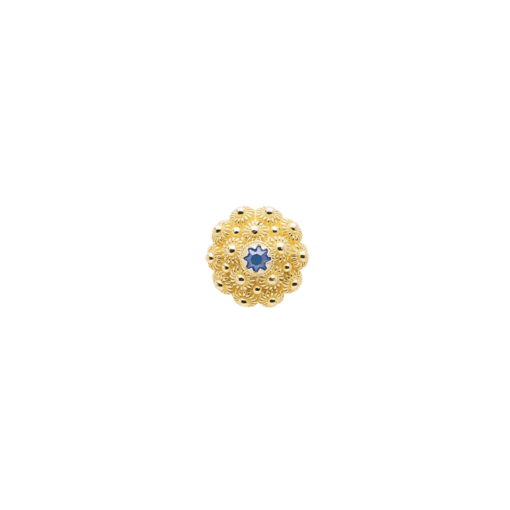 Neck pin with blue crystal and post, gold-plated