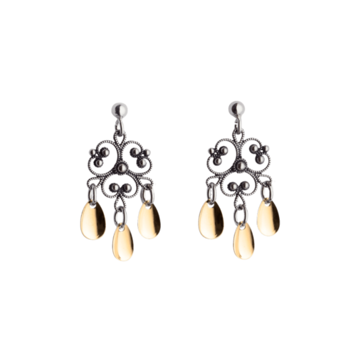 Earrings with gilded leaves, oxidized