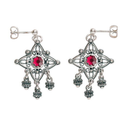 Earrings Telemark with pink crystal, oxidized