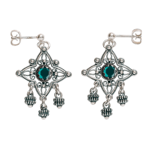 Earrings Telemark with green crystal, oxidized