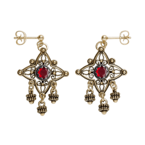 Earrings Telemark with rough crystal, old gold plated