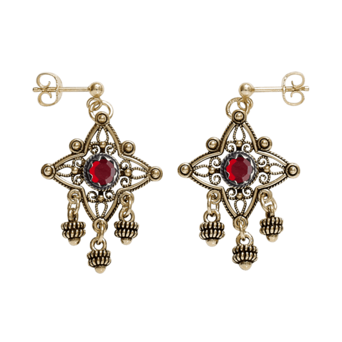 Earrings Telemark with rough crystal, old gold plated