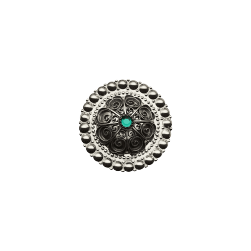 Hair clip rosette with green crystal, oxidized