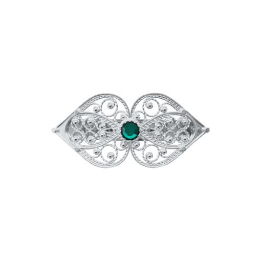 Hair clip deer filigree with green crystal, small, white
