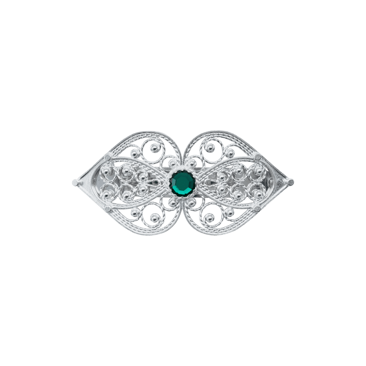 Hair clip deer filigree with green crystal, small, white