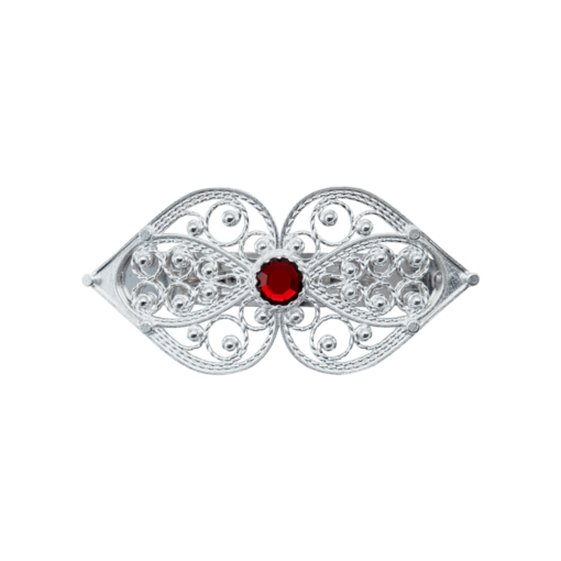 Hair clip heart filigree with rough crystal, large, white