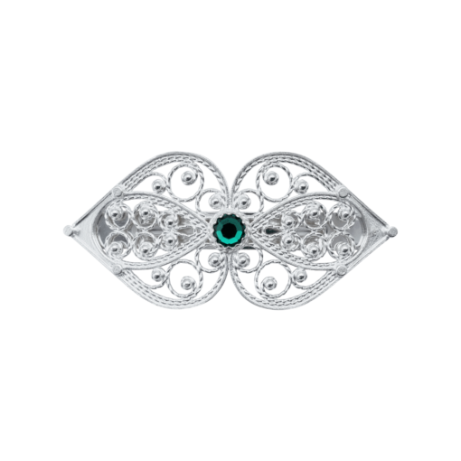 Hair clip deer filigree with green crystal, large, white