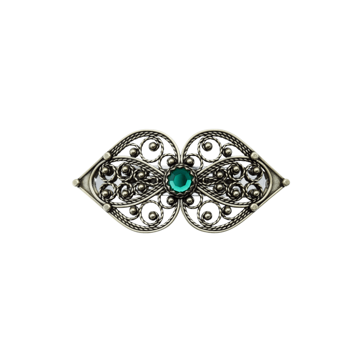 Hair clip deer filigree with green crystal, small, gamal gold plated