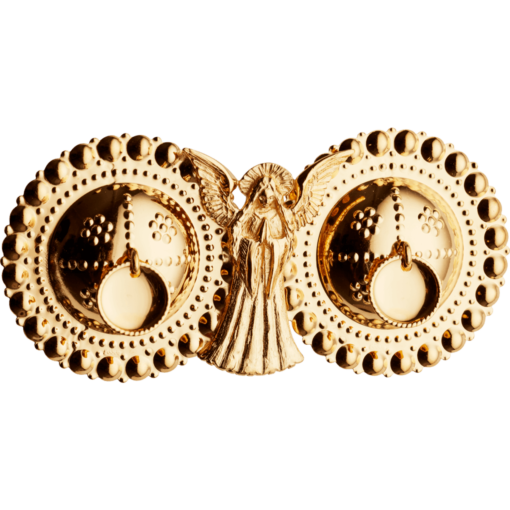 Angel buckle for leather moulding with stepped edge, gold-plated
