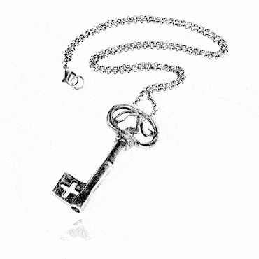 Lady of the house key No. 5 bronze silver plated, oxidized