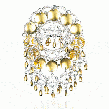 Dish Brooch No. 9, gilded and gold plated smooth foliage