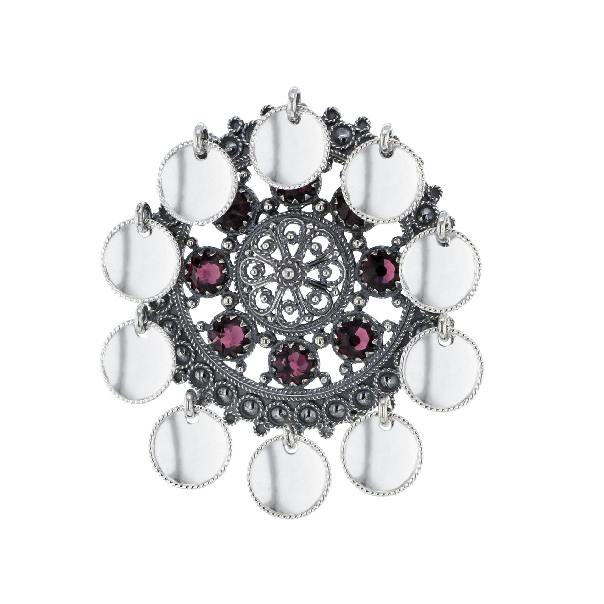 Dish Brooch, oxidized with crystal