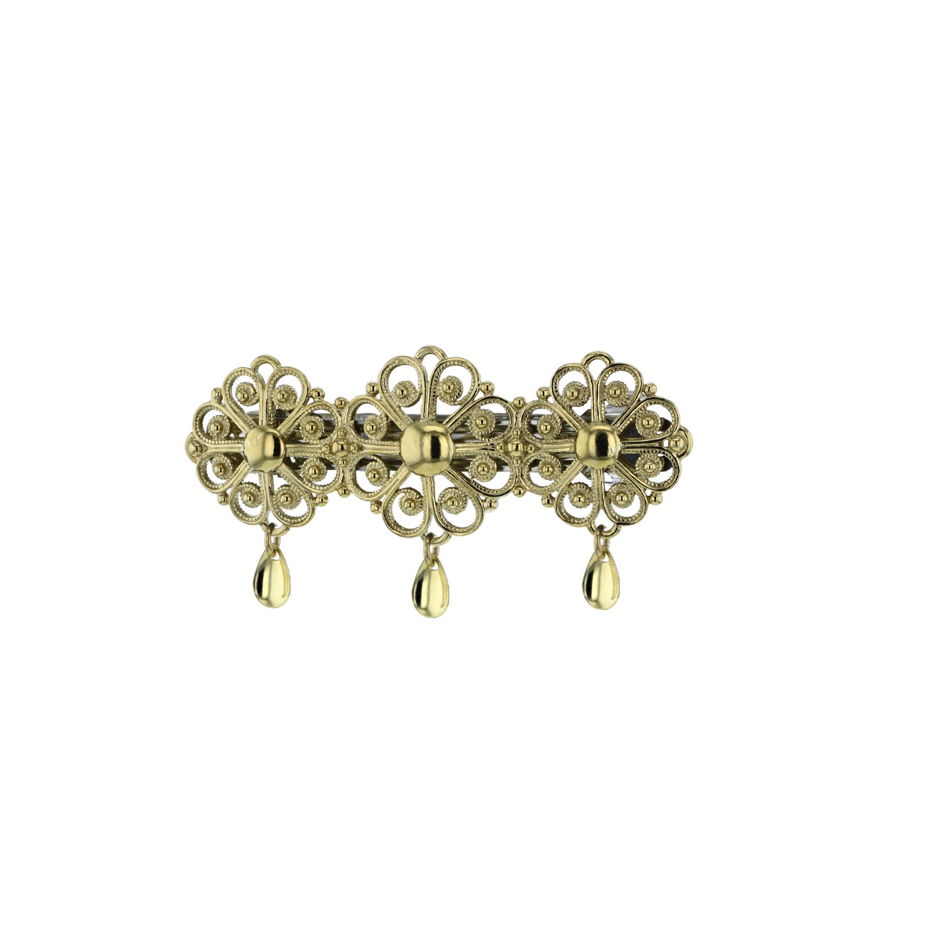 Hair clip with three filigree roses and foliage, gold-plated