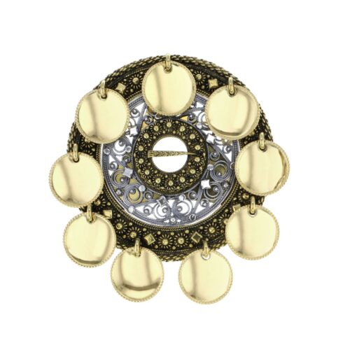 Two-colored trandeim brooch with foliage, oxidized old gold plated