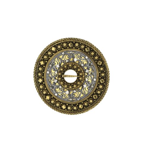 Two-tone trandeim brooch, oxidized old gold plated