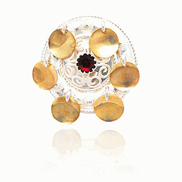 Children's brooch No. 24, gilded and gold plated with red crystal
