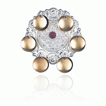 Children's brooch No. 4, gilded and gold plated with red crystal