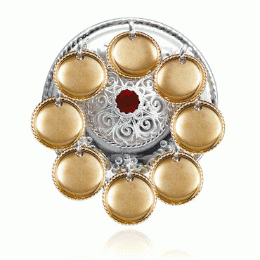 Children's brooch No. 8, gilded and gold plated with red crystal