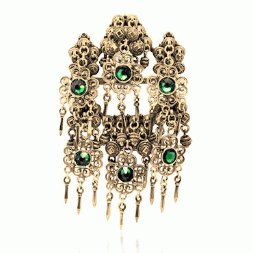 Bøherad ring No. 6 old gold plated with green crystals