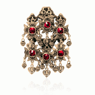 Bøherad ring No. 7 old gold plated with red crystals