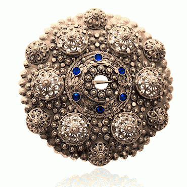 Bol Brooch No. 15 old gold plated with blue crystals