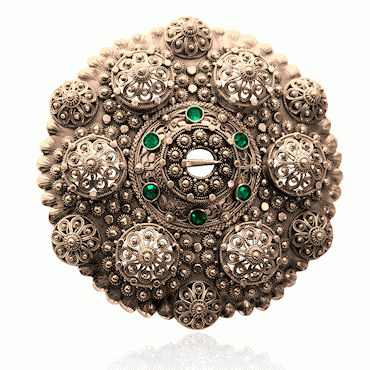 Bol Brooch No. 15 old gold plated with green crystals
