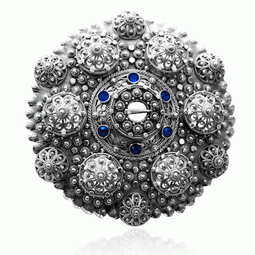 Bol Brooch No. 15, oxidized with blue crystals