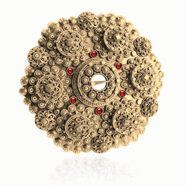 Bol Brooch No. 24 old gold plated with red crystals