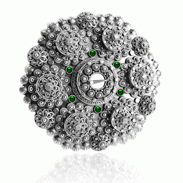 Bol Brooch No. 24, oxidized with green crystals