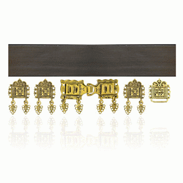 Bunad belt black leather complete with gold plated silver