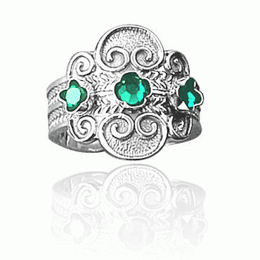 Buna ring No. 5, oxidized with green crystal
