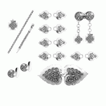 Bunadsilver package Rogaland no. 1, Heart filigree oxidized