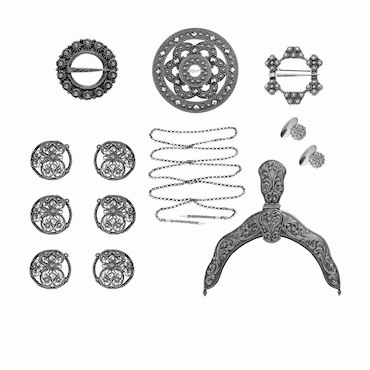 Bunadsilver package Vest-Telemark no. 2 oxidized