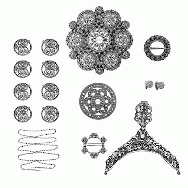 Bunadsilver package Vest-Telemark no. 3 oxidized