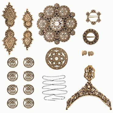 Bunadsilver package Vest-Telemark no. 4 old gold plated