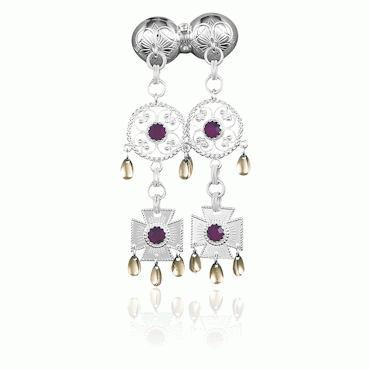 Neck pin No. 13, gilded and gold plated with red crystal