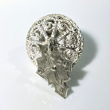 Charcoal button with large pendant - cross