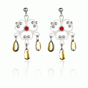 Earrings No. 17 with red crystal, gilded and gold plated