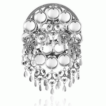 Dish Brooch No. 5, oxidized with trefoil pendant