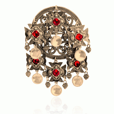 Dish Brooch No. 75 old gold plated with red crystals